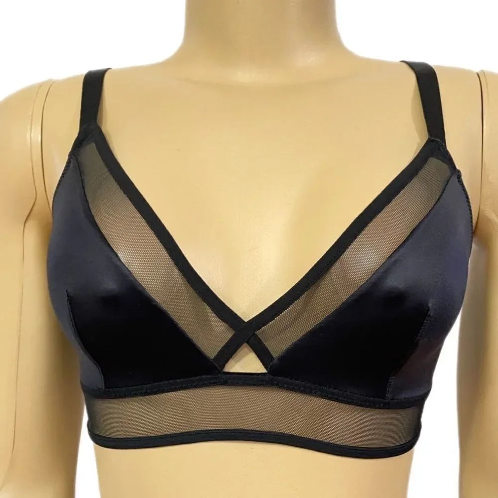 Victoria’s Secret satin with sexy sheer mesh unlined bralette black Small